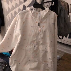 White Jacket with Multicolor Logo Print